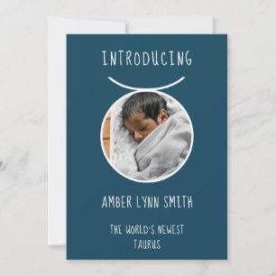 Customizable White and Blue Taurus Baby Announcement