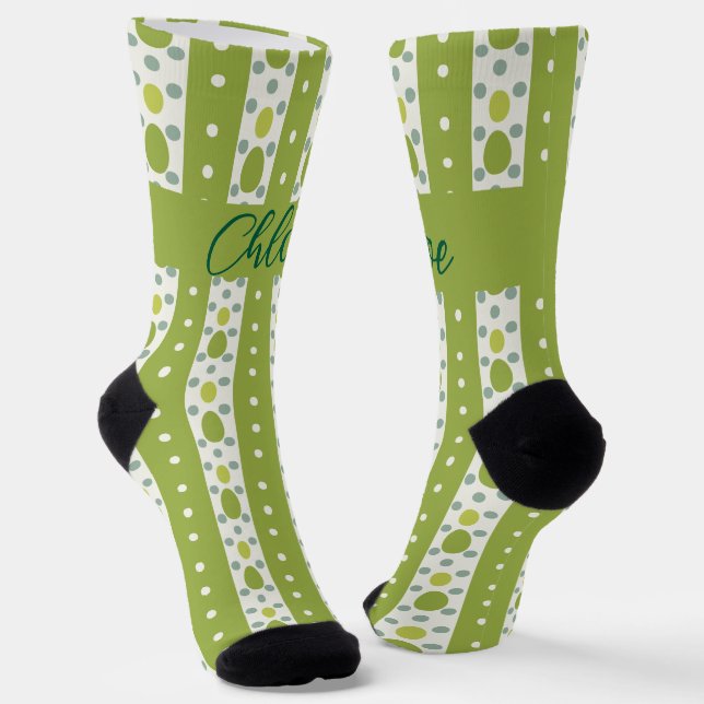 Customizable White and Green Easter Pattern Socks (Angled)
