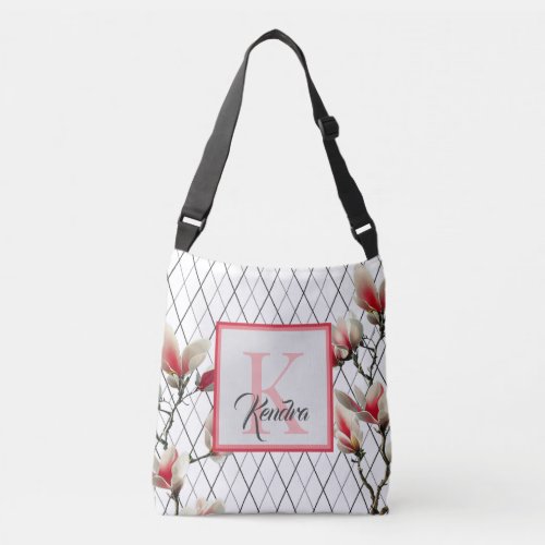 Customizable White And Pink Monogrammed Tote Bag