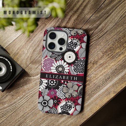 Customizable White Black Red Floral Flowers iPhone 15 Pro Max Case