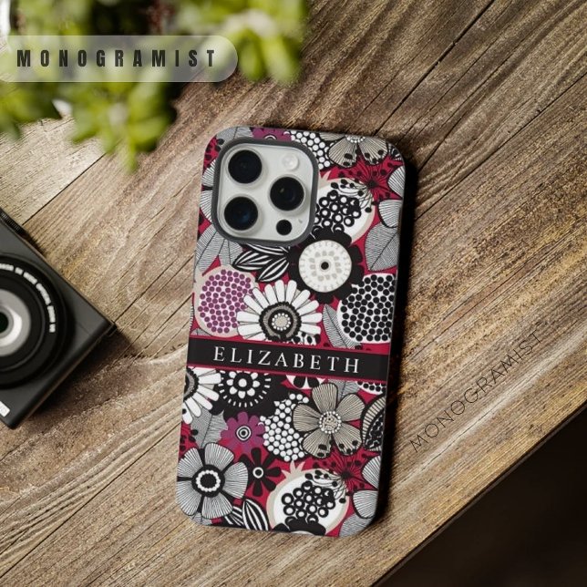 Customizable White Black Red Floral Flowers iPhone Case (Customizable White Black Red Floral Flowers iPhone Case)