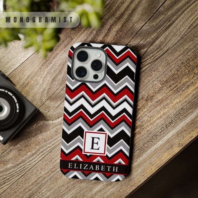 Customizable White Black Red Grey Chevron Pattern iPhone Case (Customizable White Black Red Grey Chevron Pattern iPhone Case)