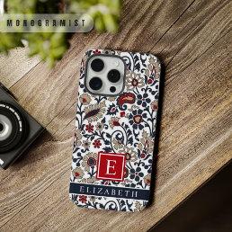 Customizable White Blue Grey Red Paisley Pattern iPhone 15 Pro Max Case