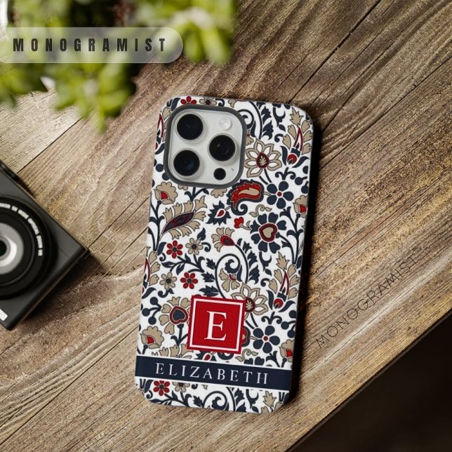 Customizable White Blue Grey Red Paisley Pattern iPhone Case (Customizable White Blue Grey Red Paisley Pattern iPhone Case)