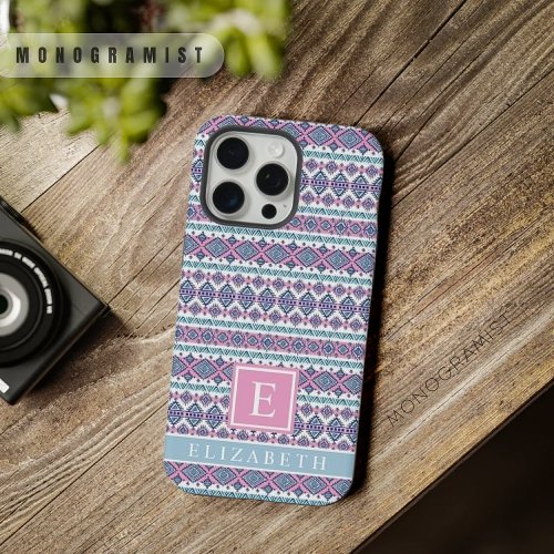 Customizable White Blue Pink Purple  Aztec Pattern iPhone 15 Pro Max Case