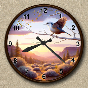Customizable White-breasted Nuthatch Mountain View Round Clock