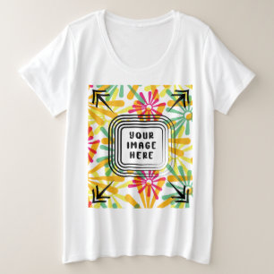 Customizable White Color Template Upload Image Plus Size T-Shirt