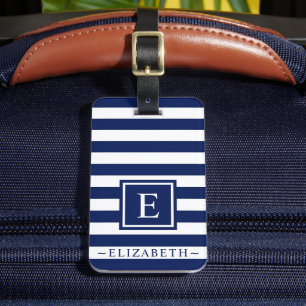 Customizable White Dark Navy Blue Colorblock Style Luggage Tag