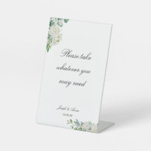 Customizable White Floral Bathroom Sign