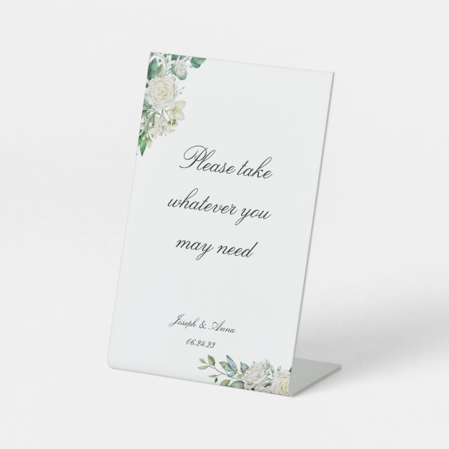 Customizable White Floral Bathroom Sign (Front)