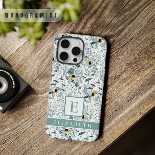 Customizable White Floral Green Flowers iPhone 15 Pro Max Case