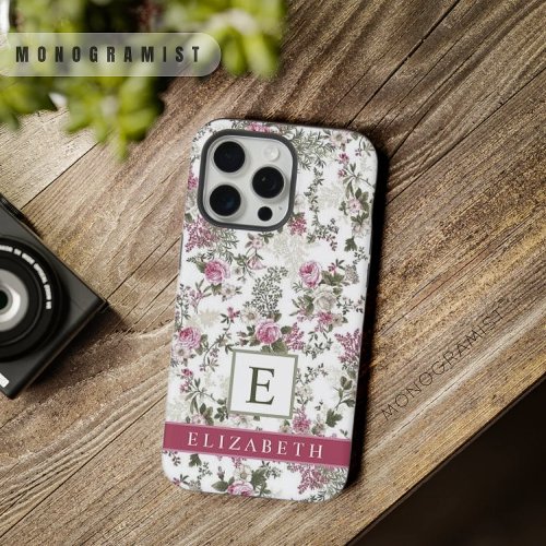 Customizable White Floral Pink Rose Flowers iPhone 15 Pro Max Case