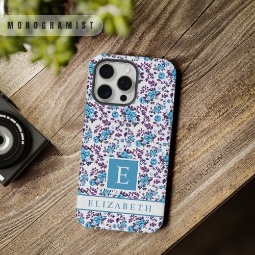 Customizable White Floral Purple Blue Flowers iPhone 15 Pro Max Case