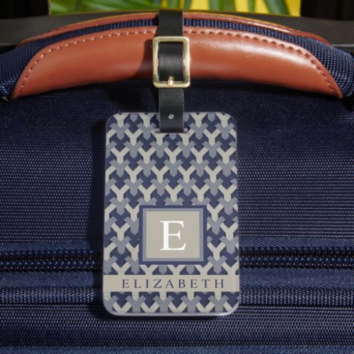 Customizable White Grey Blue Geometric Pattern Luggage Tag