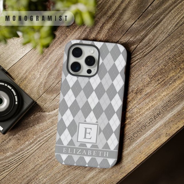 Customizable White Light Dark Grey Argyle Pattern iPhone Case (Customizable White Light Dark Grey Argyle Pattern iPhone Case)