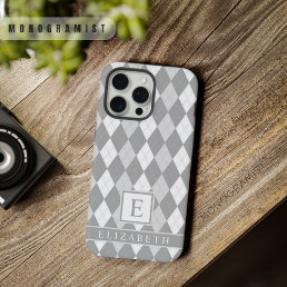 Customizable White Light Dark Grey Argyle Pattern iPhone 15 Pro Max Case