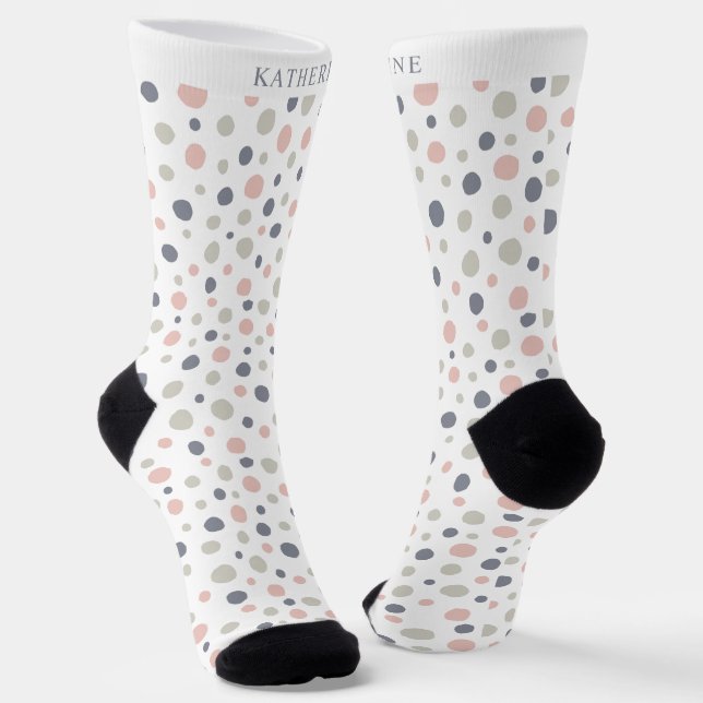 Customizable White Pink Green Pastel Polka Dot Socks (Angled)