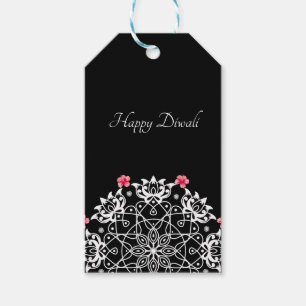 Customizable White Rangoli with hibiscus Gift Tag