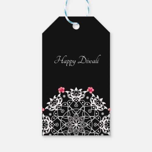 Customizable White Rangoli with hibiscus  Gift Tag