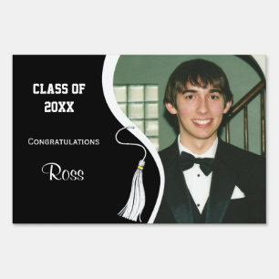 Customizable White Tassel Graduation Lawn Sign