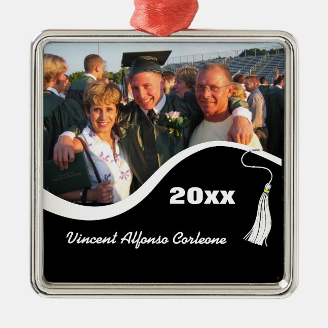 Customizable White Tassel Graduation Ornament (Front)