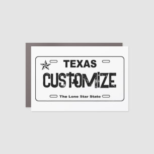 Customizable white Texas license plate car magnet