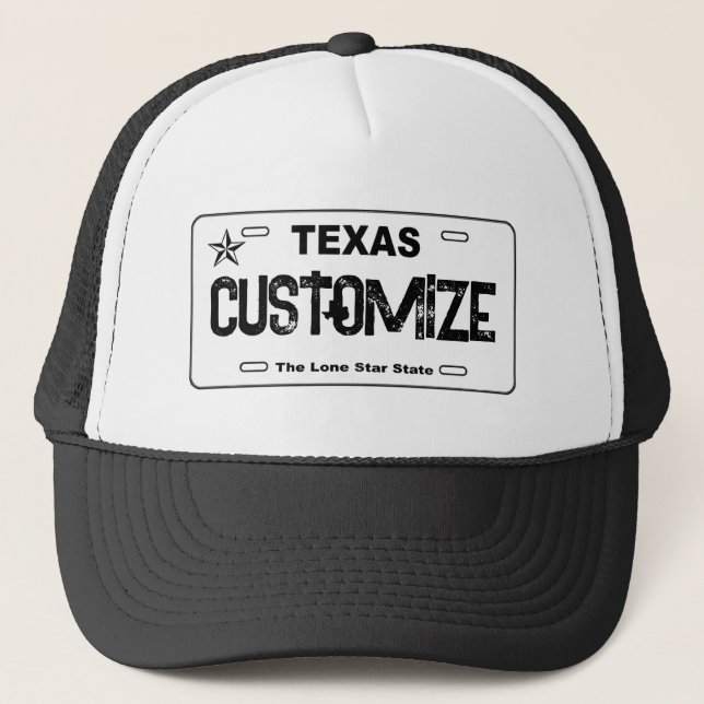 Customizable white Texas license plate hat (Front)