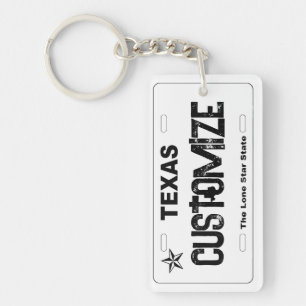 Customizable white Texas license plate keychain