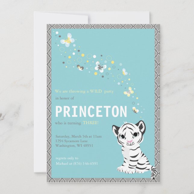 Customizable White Tiger Birthday Invitation (Front)