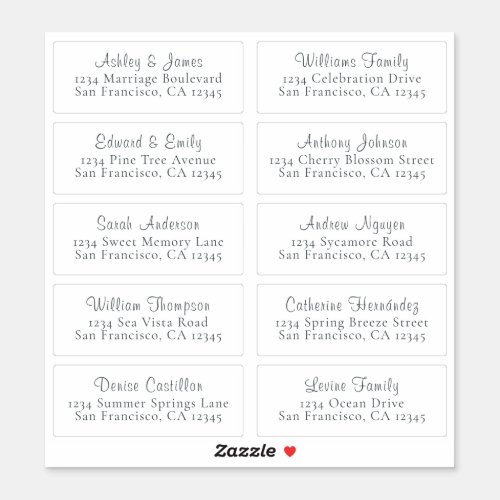 Customizable White Wedding Guest Address Labels