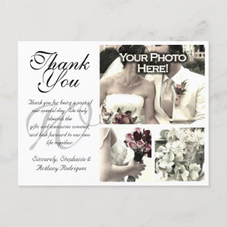 Customizable White Wedding Thank You Card 3 Photos