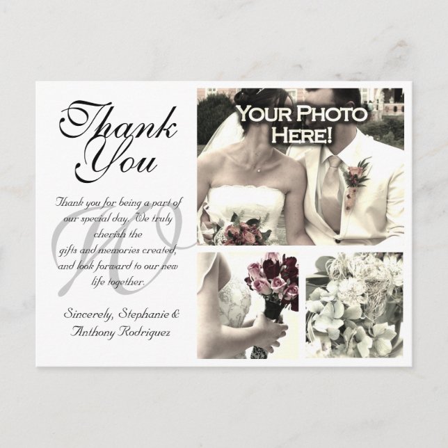 Customizable White Wedding Thank You Card 3 Photos (Front)