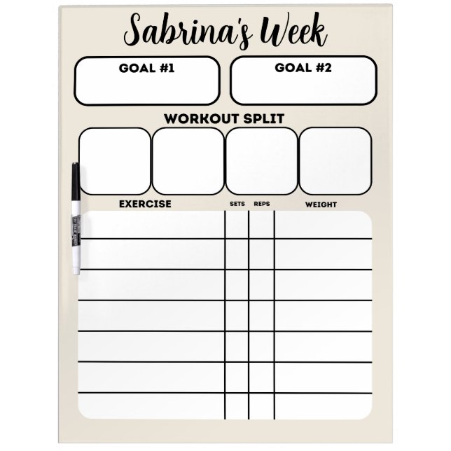 Customizable White Workout Scheduler Dry Erase Board (Front)