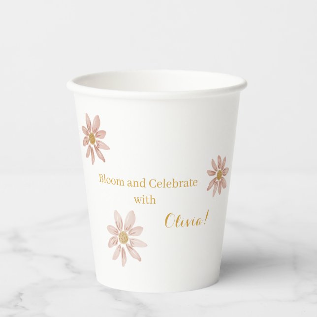 Customizable Wild Daisy Bloom and Celebrate Paper Cups (Front)