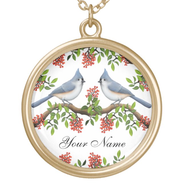Customizable Wild Tufted Titmouse Necklace (Front)