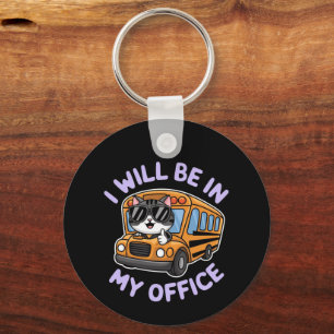 Customizable Will Be in My Office Cute Cat Driving Keychain