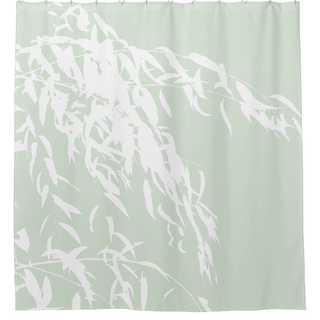 Customizable Willow Silhouette Sea Green Bath Shower Curtain (Front)