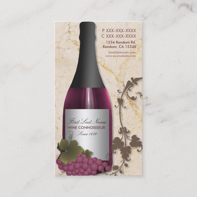 Customizable wine grape vine business cards (Front)
