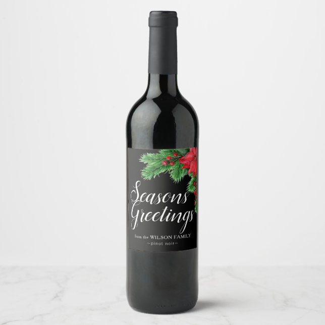 Customizable Wine Labels with Elegant Poinsettia (Front)