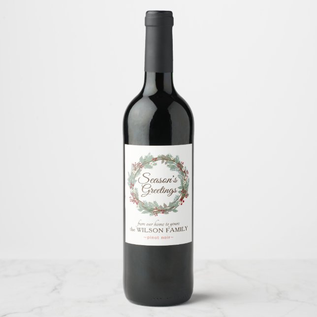 Customizable Wine Labels with Rustic Wreath (Front)