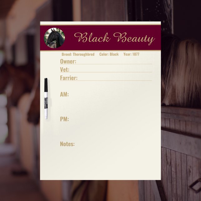 Customizable Wine Red + Gold Horse Photo Stall Dry Erase Board (Creator Uploaded)