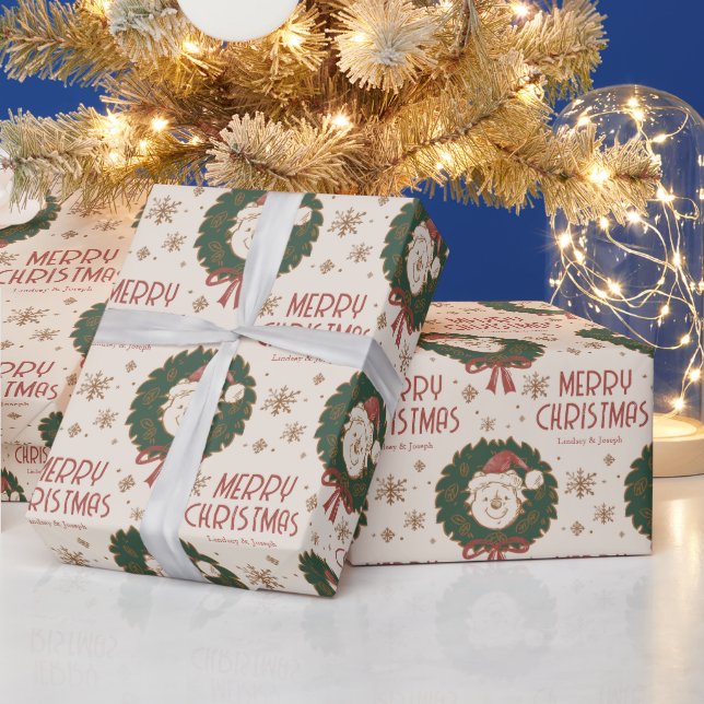 Customizable Winnie the Pooh Christmas Wreath Wrapping Paper (Holidays)