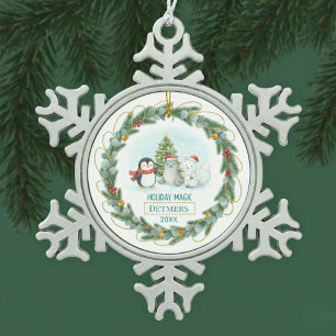 Customizable Winter Holiday Snowflake Pewter Christmas Ornament