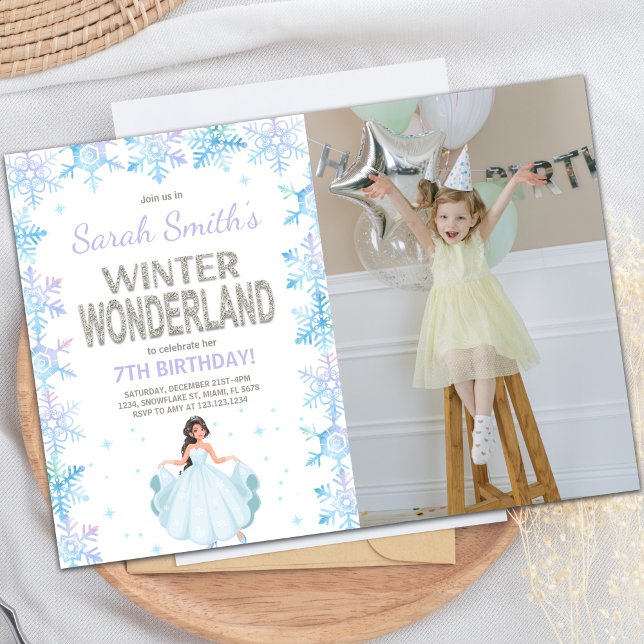 Customizable Winter Onederland Party Invitations (Snow flake Winter Wonderland Invitation with photo)