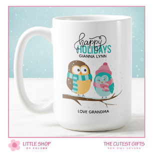 Customizable Winter Owls Christmas Holiday Coffee Mug
