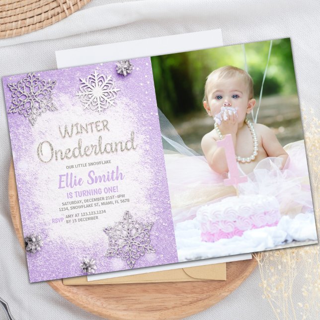 Customizable Winter Wonderland Party Invitations (Purple Glitter Winter ONEderland Invitation photo)
