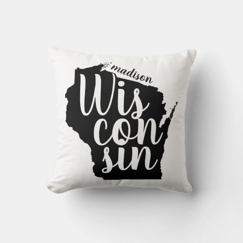 Customizable Wisconsin State and City Throw Pillow