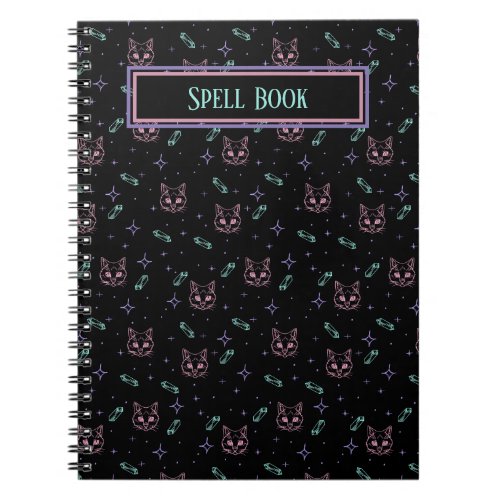 Customizable Witchy Cats and Crystals Pattern Notebook