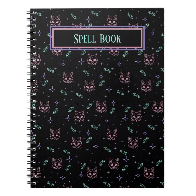 Customizable Witchy Cats and Crystals Pattern Notebook (Front)