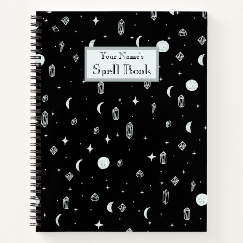 Customizable Witchy Moon and Stars Pattern Notebook